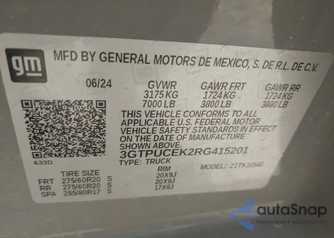 2024 GMC Sierra 1500 4Wd Short Box Elevation With 3Sb from USA, damaged, VIN 3GTPUCEK2RG415201